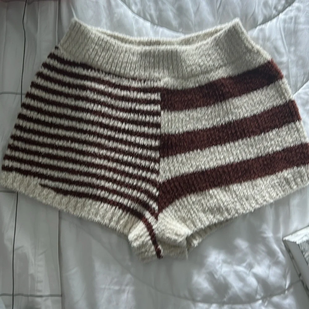 Free People High Waist Striped Knit Shorts - Brown and Cream - Picture 6 of 8